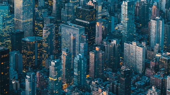 An aerial view of downtown skyline.